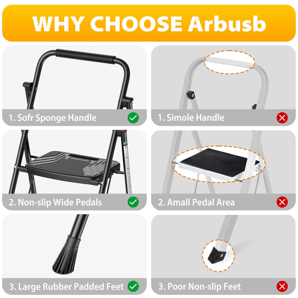 Folding Steel 3-Step Ladder with Handrail W76998