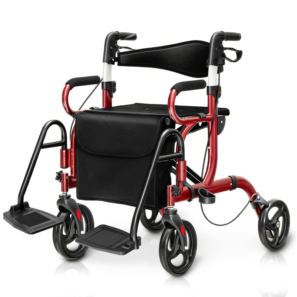 2 in 1 Folding Rollator Walker with Seat and 8" Wheels N613