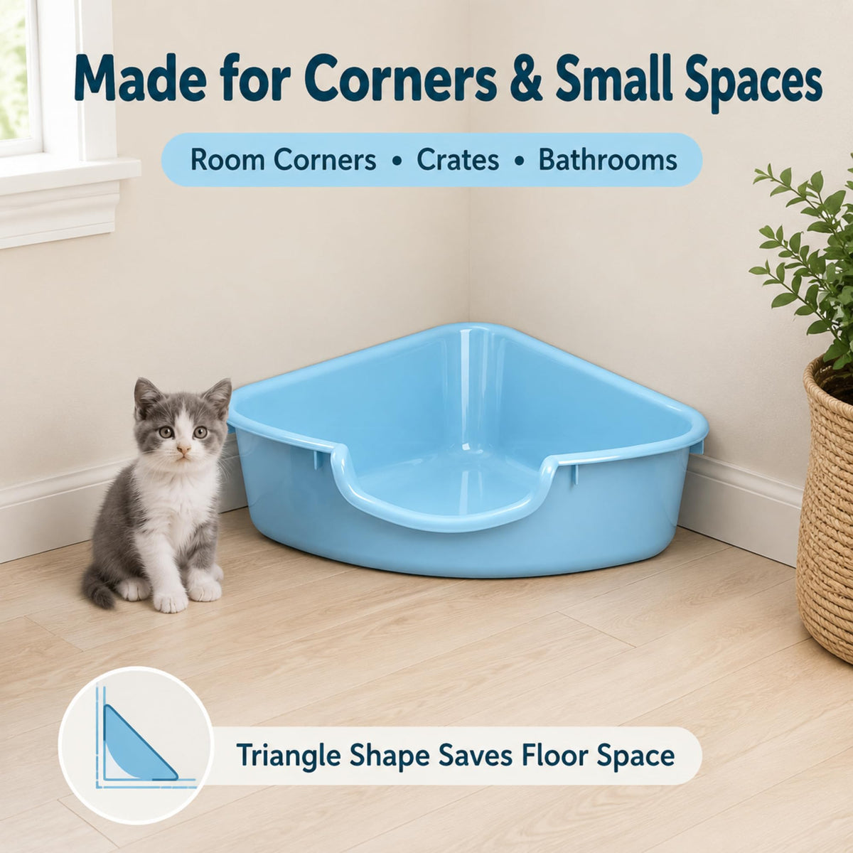 Corner Litter Box, Low Entry Kitten Litter Box E140