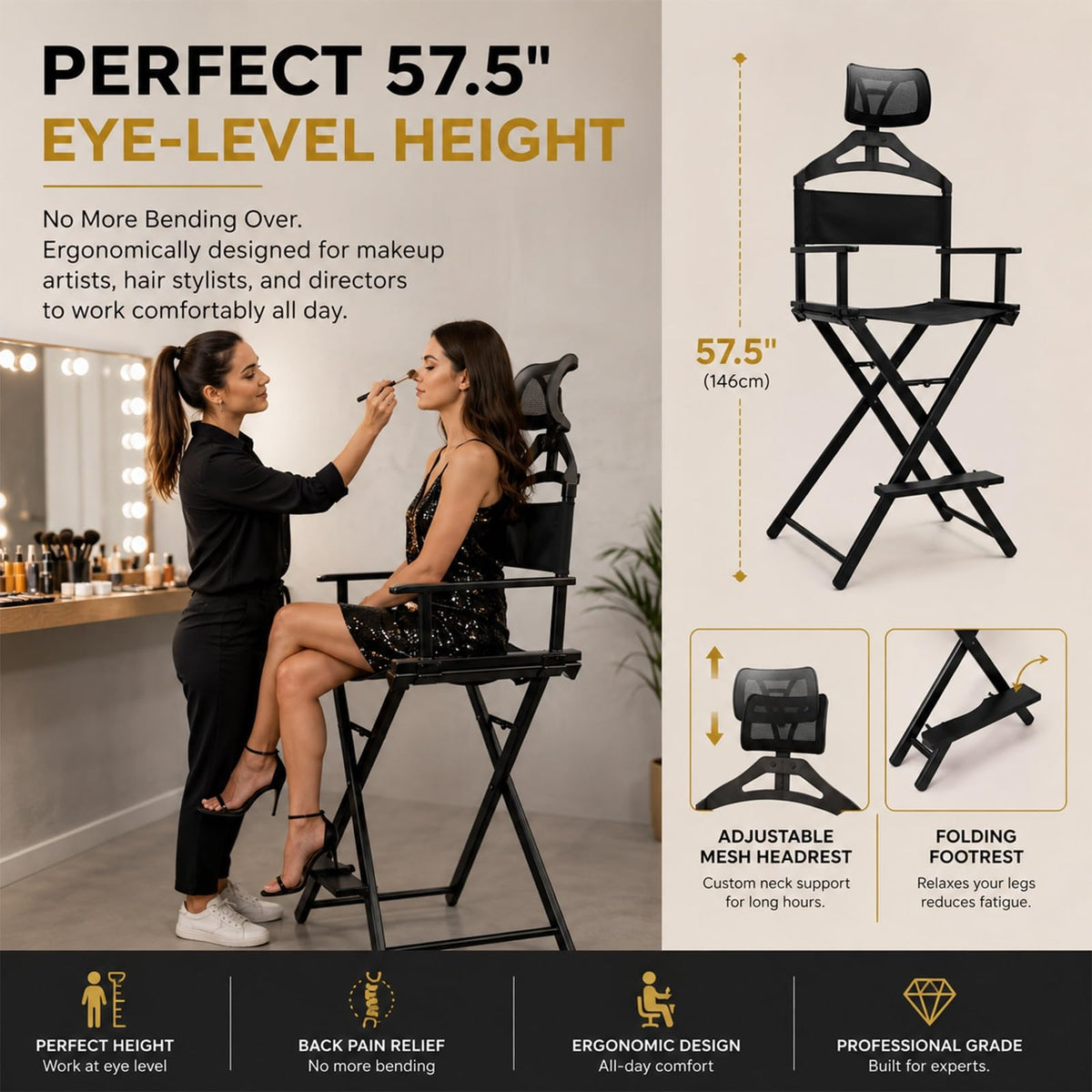 Extra Tall Foldable Makeup Artist Chair S503