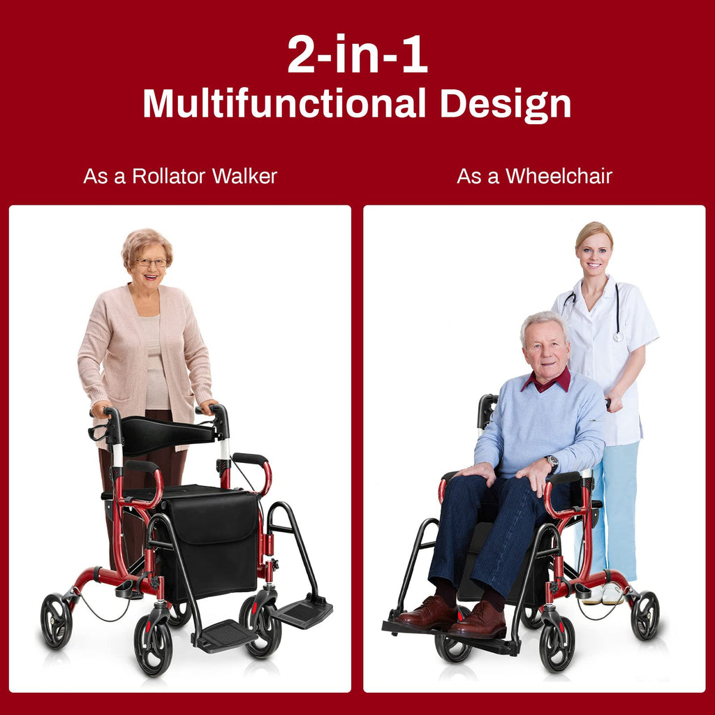 2 in 1 Folding Rollator Walker with Seat and 8" Wheels N613