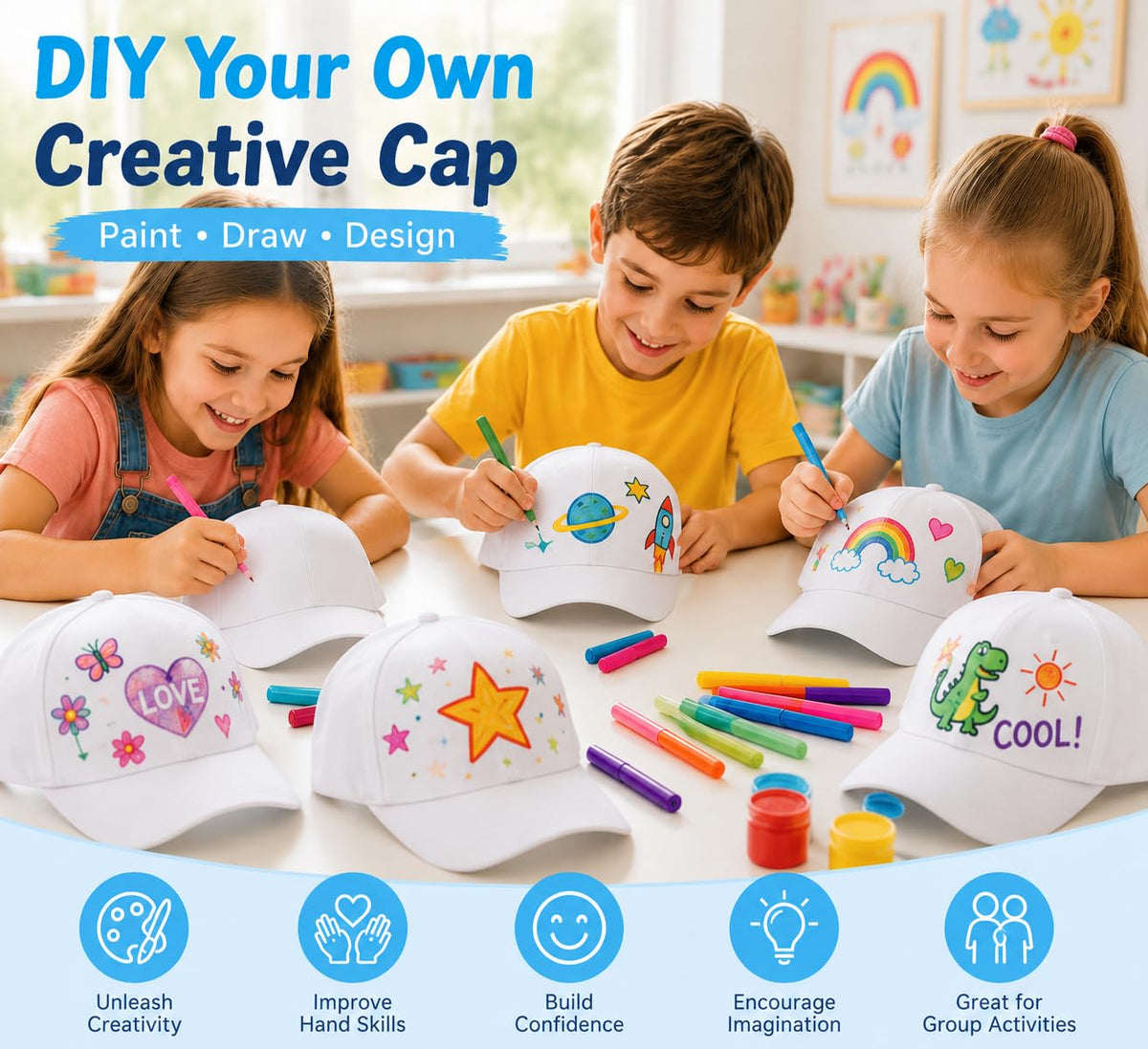 30 Pcs DIY Kids Baseball Caps Hats X450