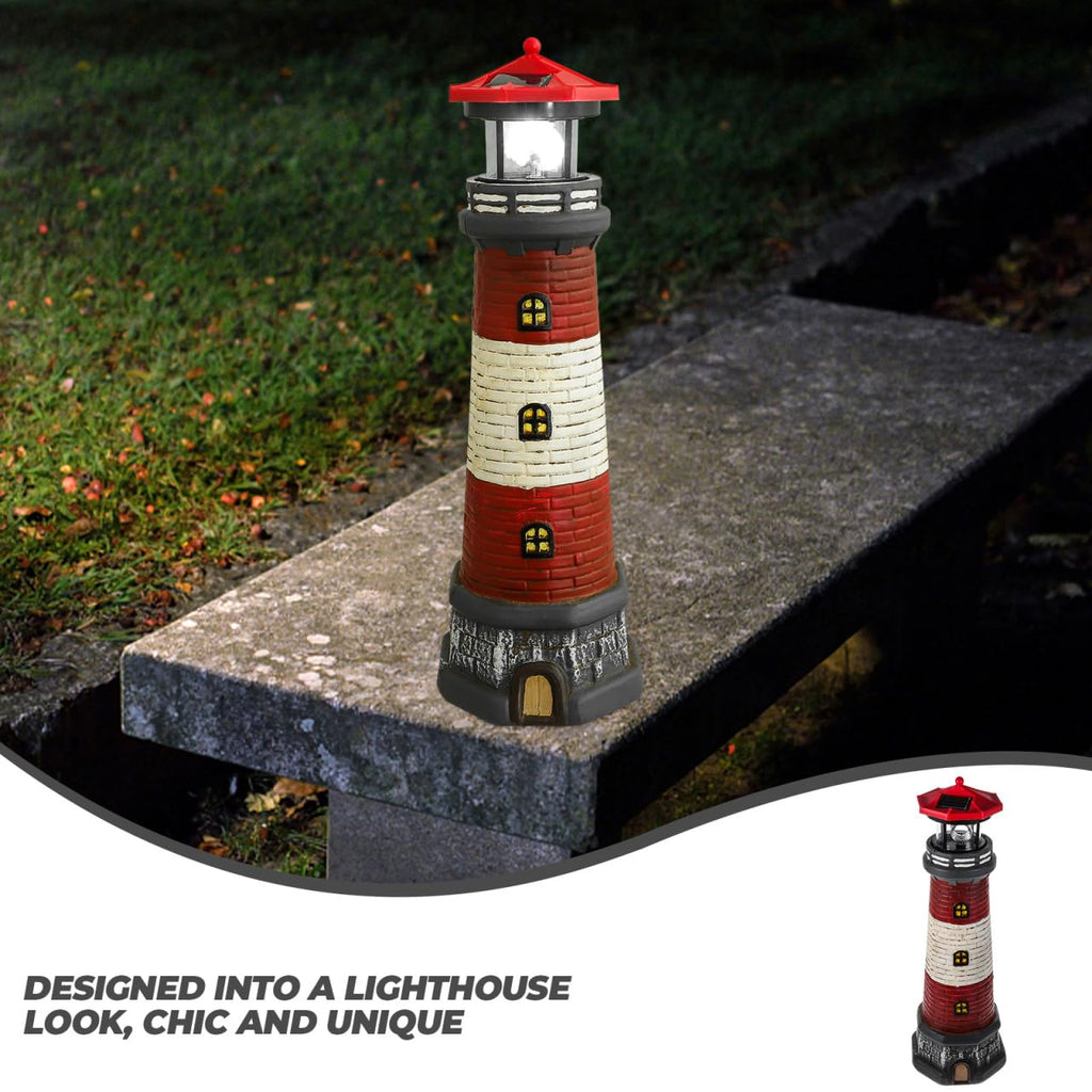 Solar Lighthouse with Rotating LED Lights 15 Inch Tall U78048