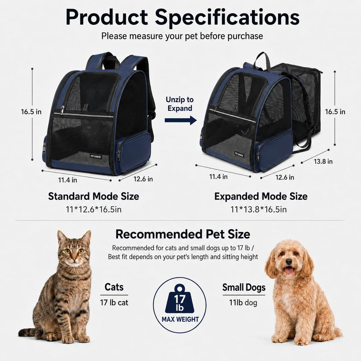 Blue Expandable Cat Carrier Backpack R495