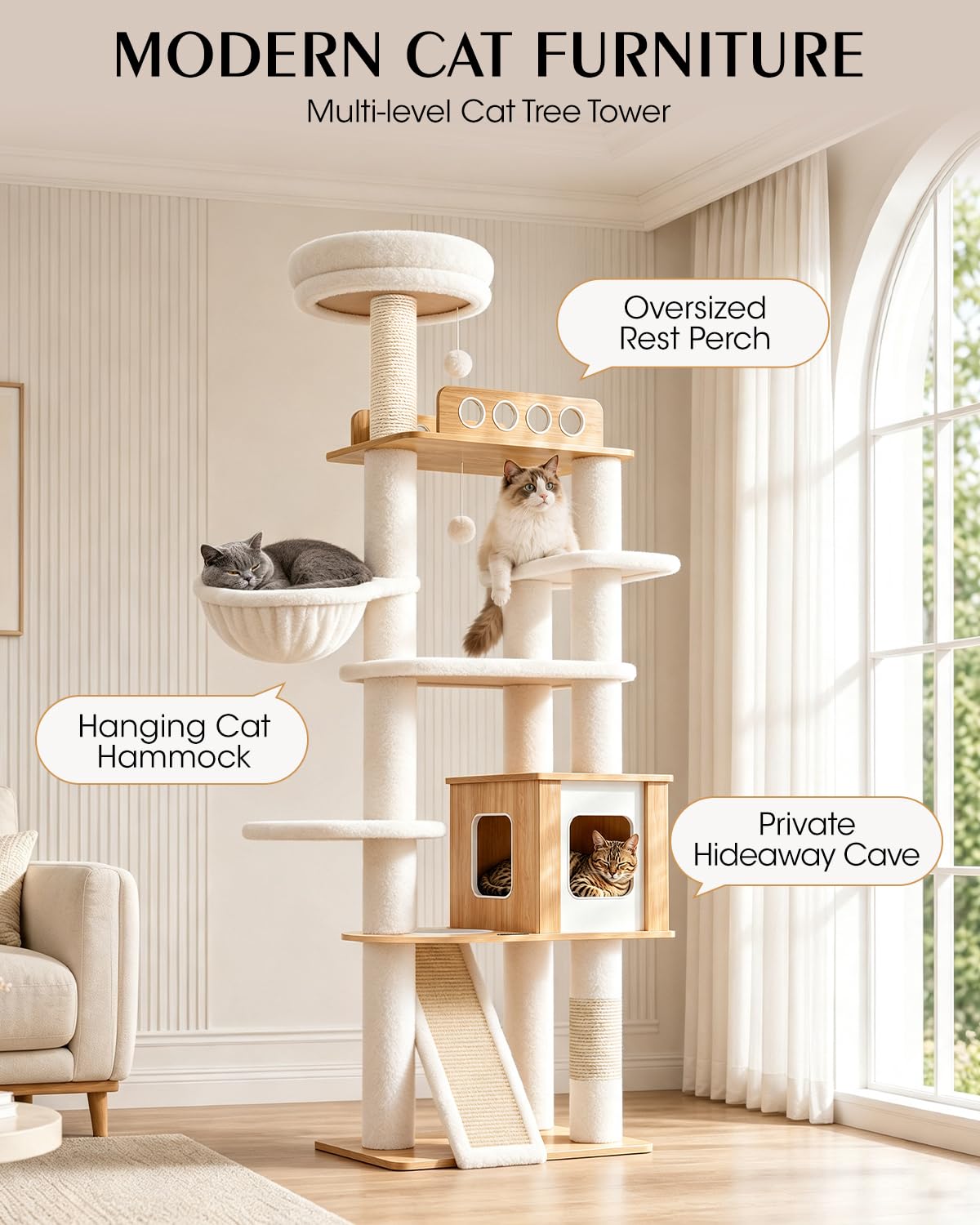 70" Wood Cat Tree for Large Cats G879225