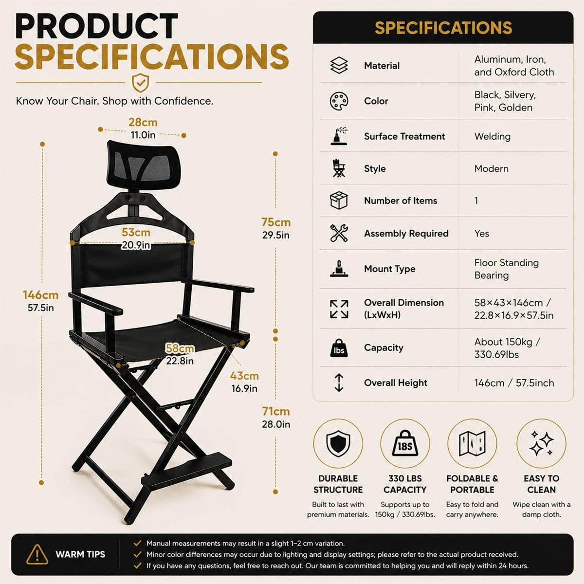 Extra Tall Foldable Makeup Artist Chair S503