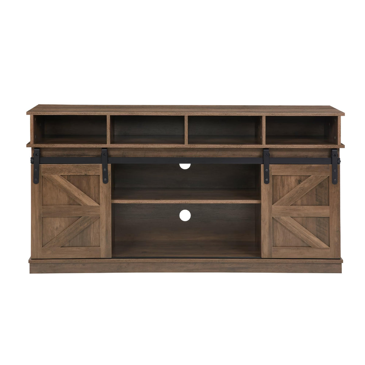 Natural Brown Wood TV Stand with Sliding Barn Door R9490