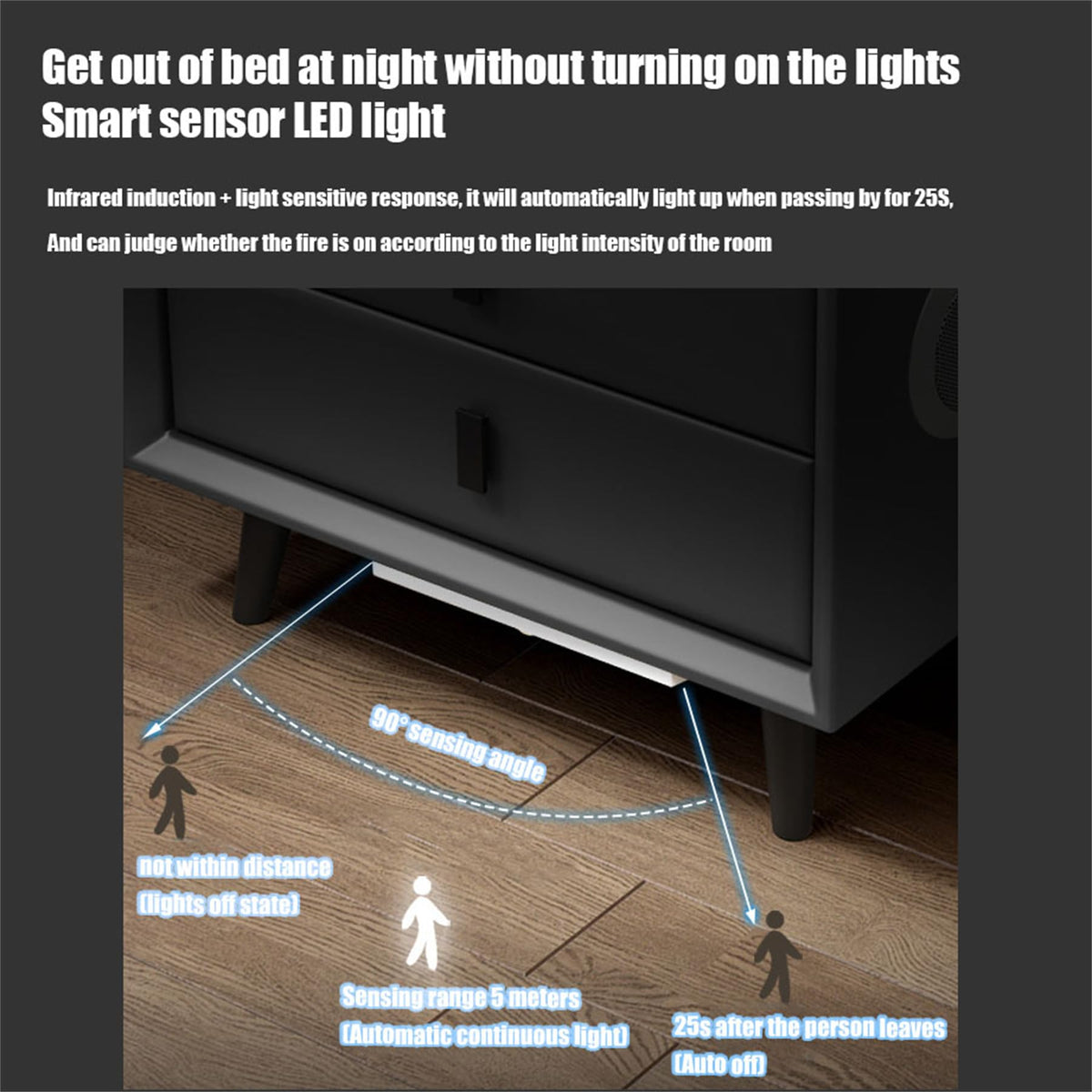 Wooden Nightstand with Wireless Charging Station, USB Port, LED Lights and Fingerprint Lock Drawers I65861