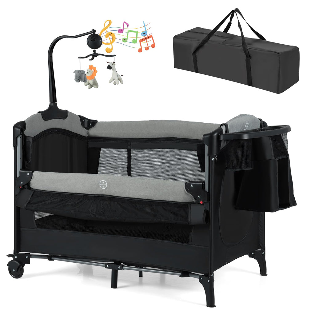 6-in-1 Pack and Play with Bassinet and Changing Table, Black C7744