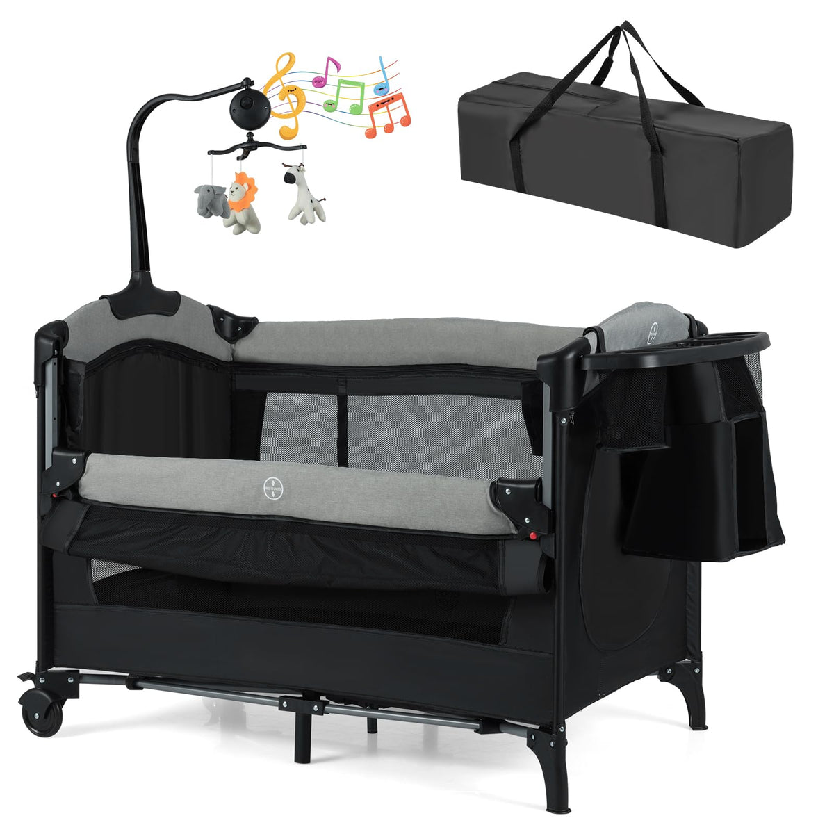 6-in-1 Pack and Play with Bassinet and Changing Table, Black C7744