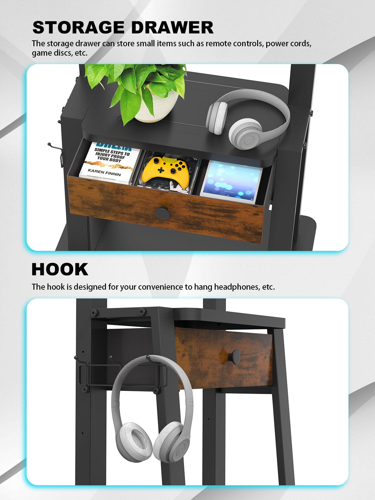 Rolling TV Stand with Power Outlet and Fabric Drawer for 32-75 Inch Flat/Curved Screen Z46842