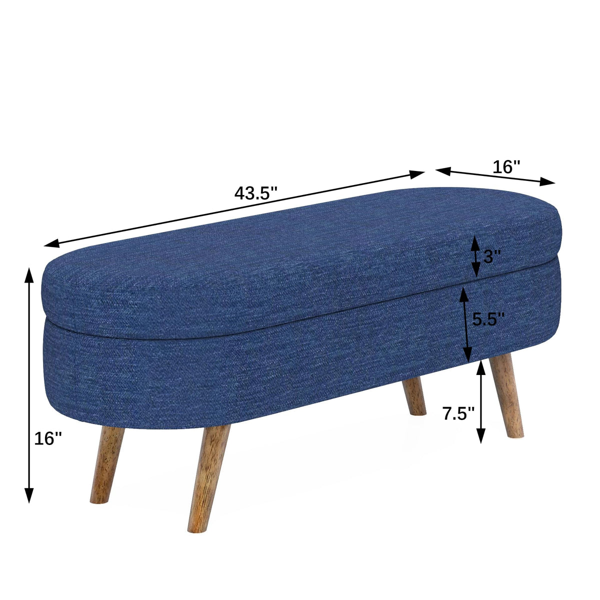 Oval Storage Bench with Rubber Wood Legs, Blue T120313