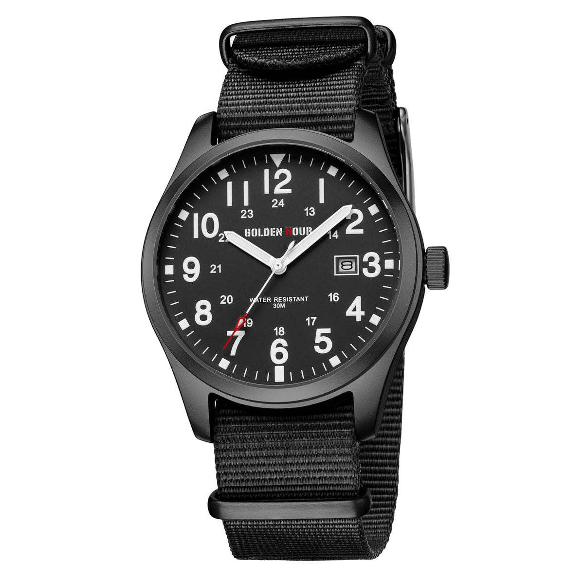 Nylon Slip-Thru Strap Watch with Military Time Easy Read Dial Glowing Hands C739936