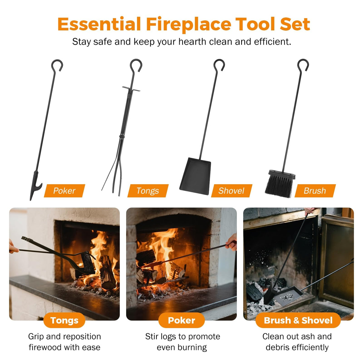 Black Fireplace Screen with Tools Kit & Door W10578