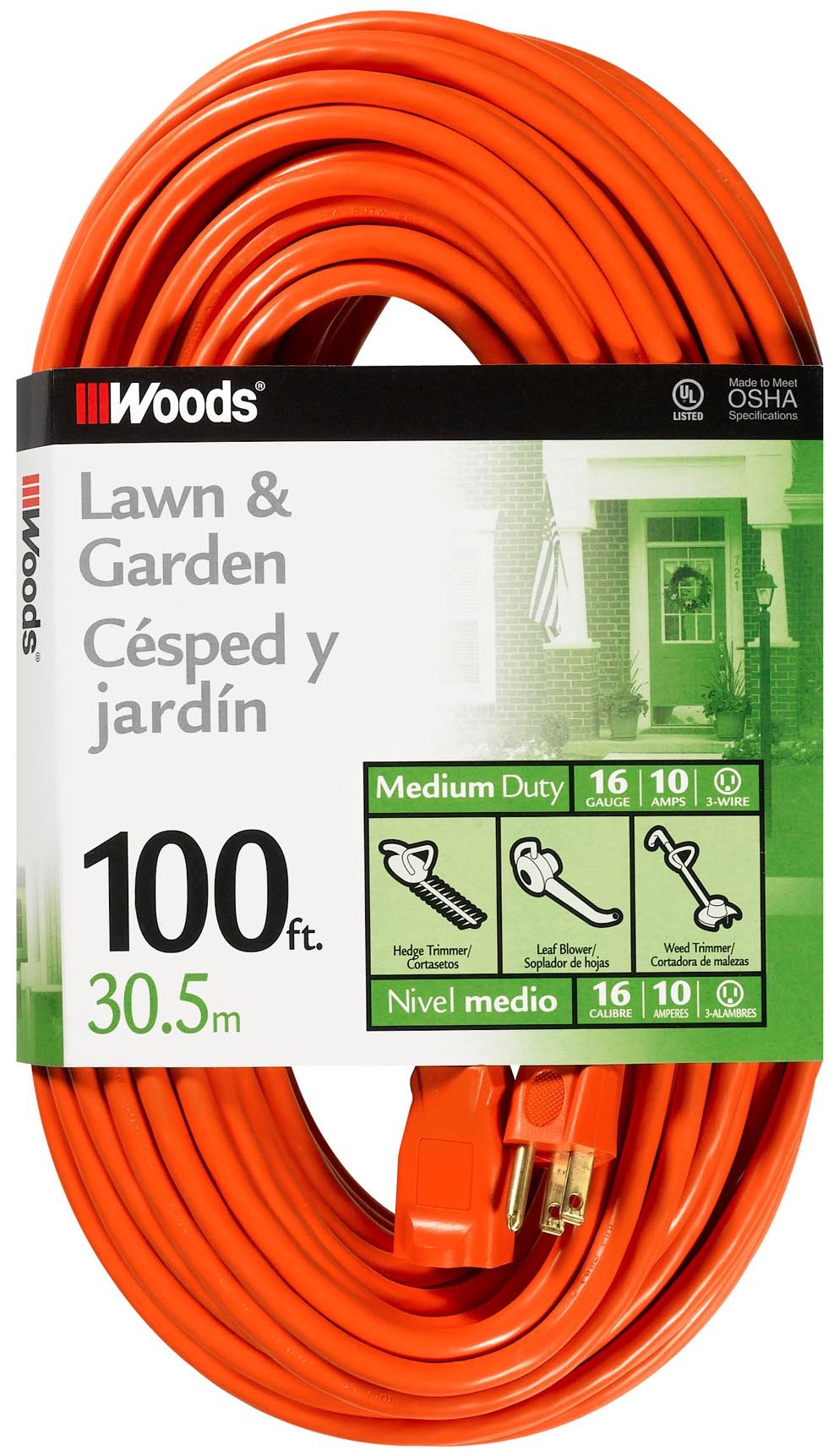 Orange 16/3 Gauge 100 Foot Extension Cord O6002