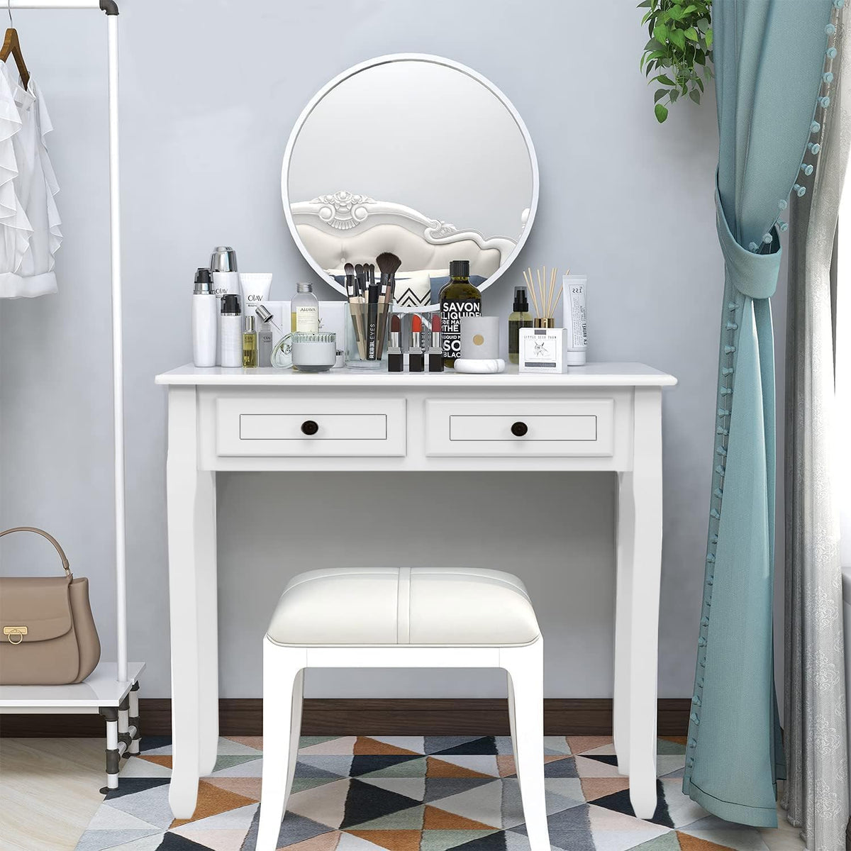 White Writing Desk with Hutch D8814