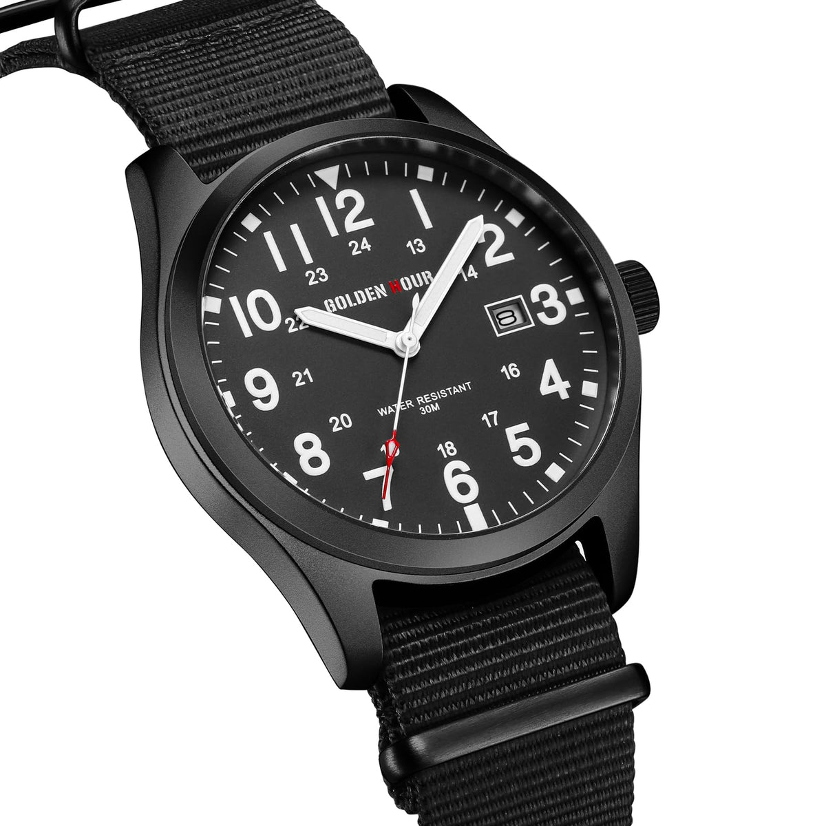 Nylon Slip-Thru Strap Watch with Military Time Easy Read Dial Glowing Hands C739936