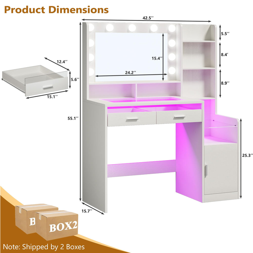 White Vanity Desk with Mirror and Lights G625