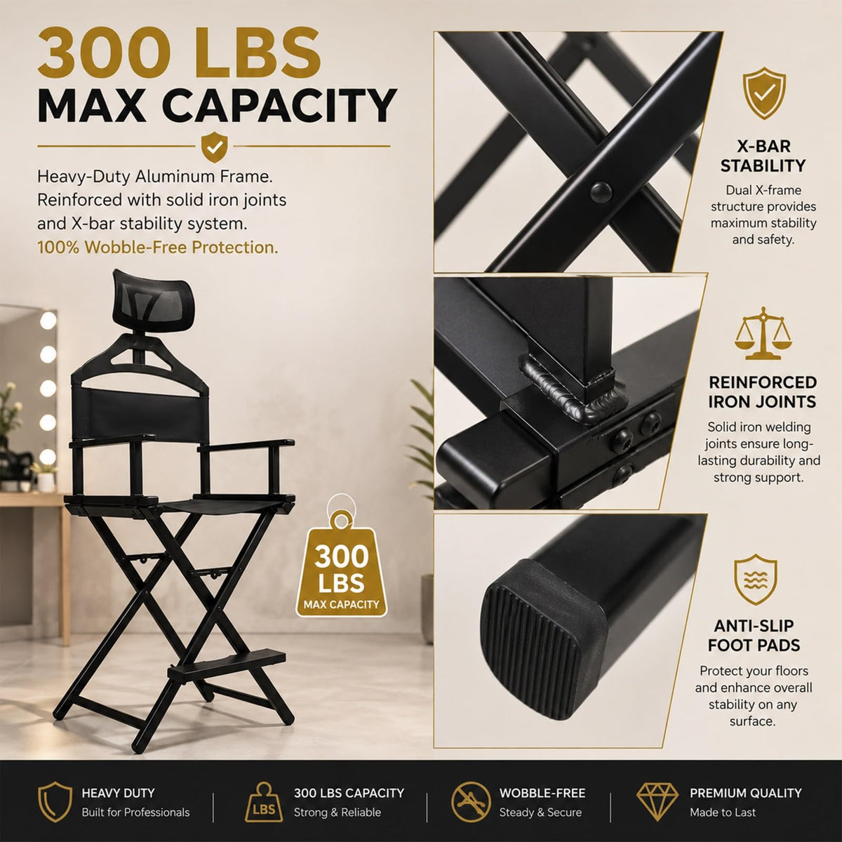 Extra Tall Foldable Makeup Artist Chair S503