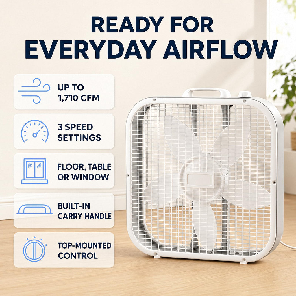 20 Inch 3-Speed White Box Fan B447685