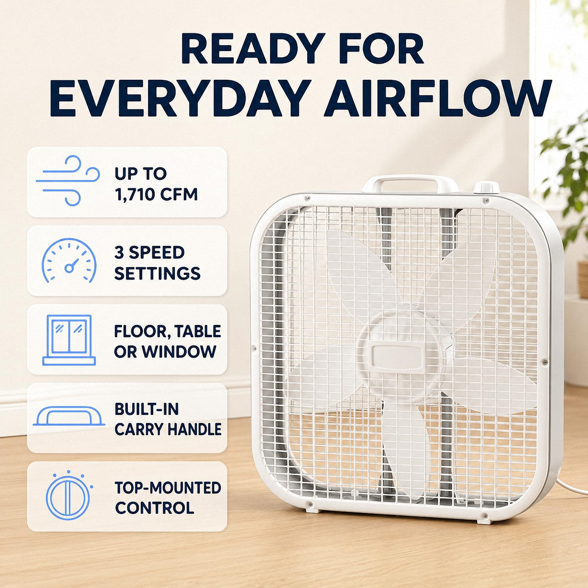 20 Inch 3-Speed White Box Fan B447685