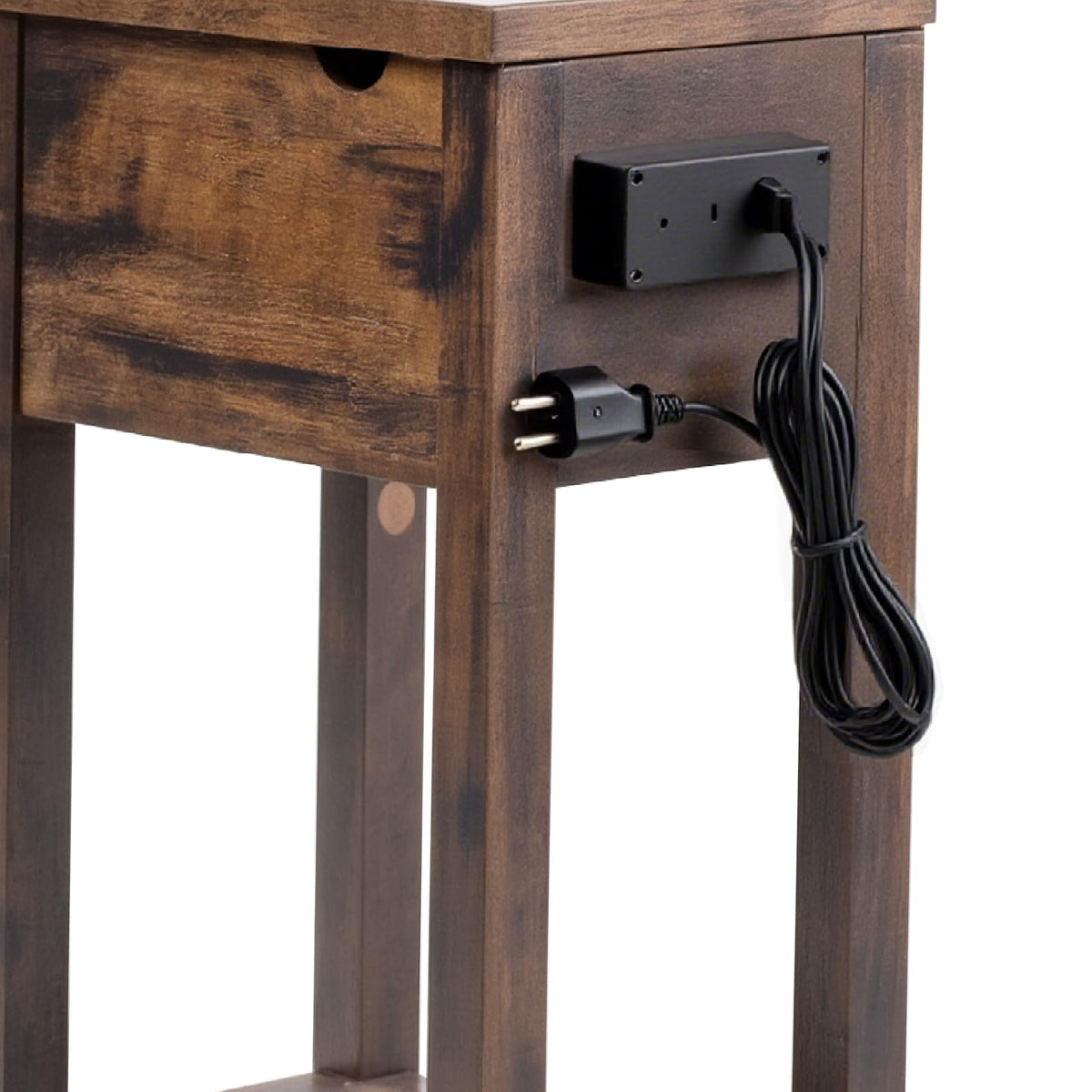 Cherry Chairside Table with Charger and Storage Cabinet A20144