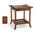 Teak Waterproof Shower Bench with Storage Shelf E925