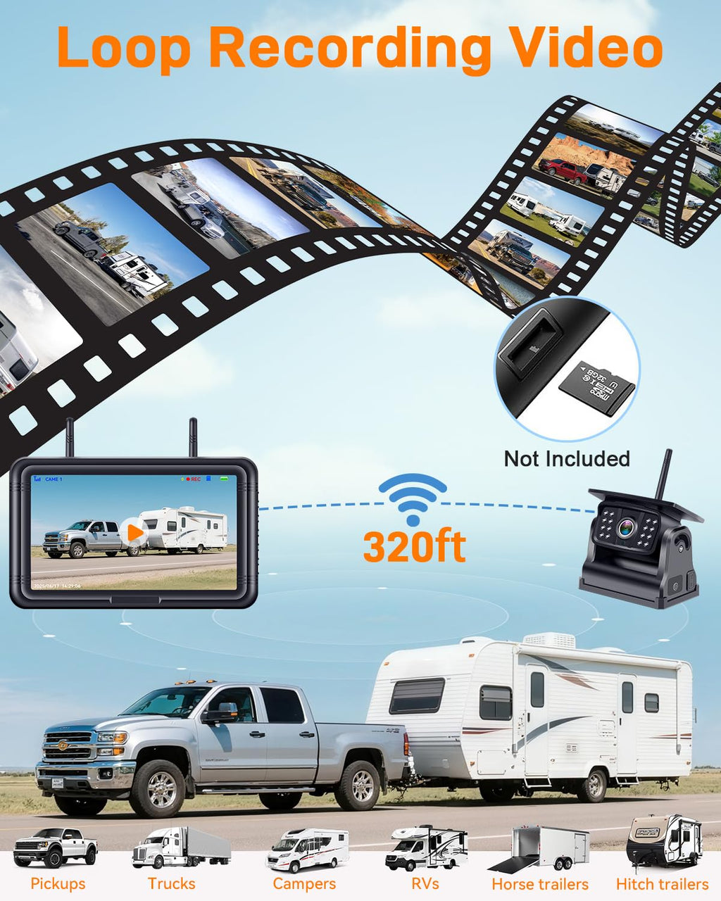 Wireless Solar Magnetic Backup Camera 7-Inch DVR Monitor 1080P HD Night Vision M720438
