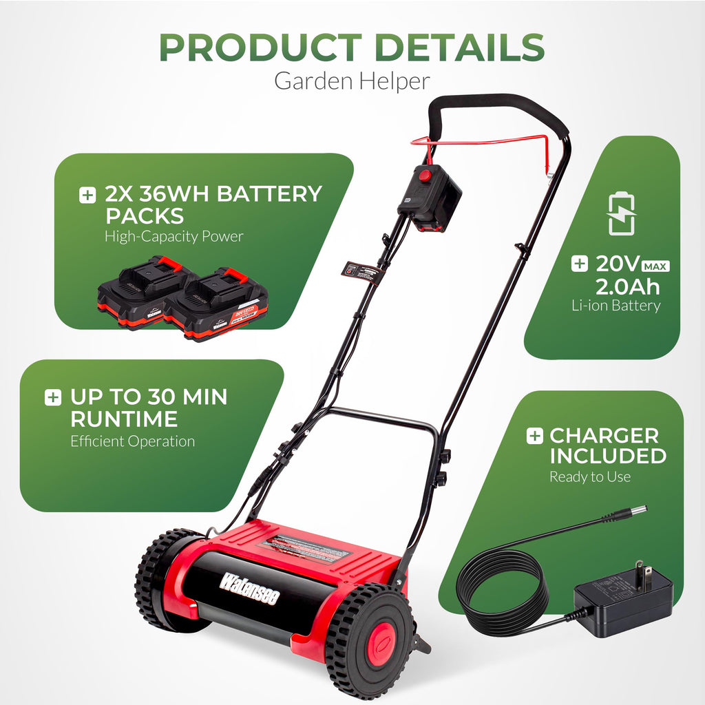 16-Inch Cordless Electric Reel Lawn Mower with 2 Batteries E8582
