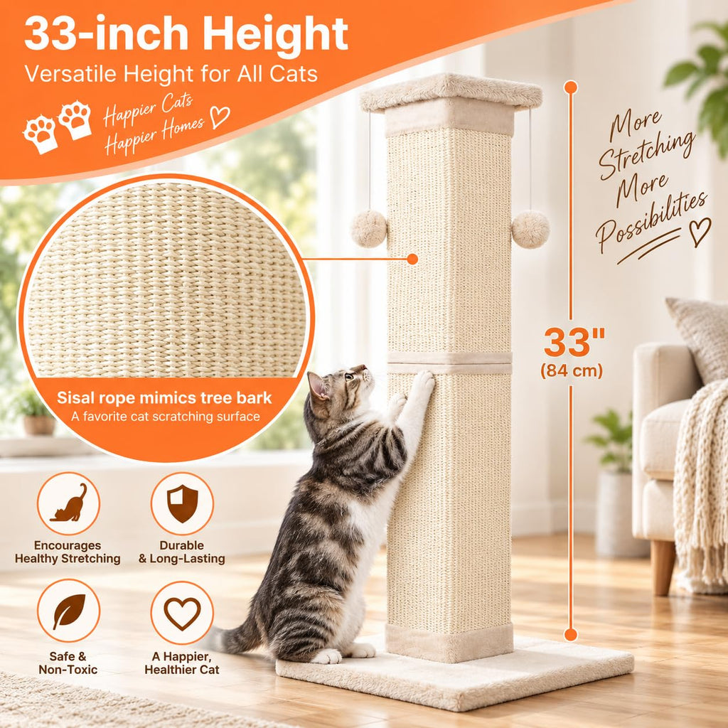 33 Inch Nature Sisal Cat Scratching Post Q565