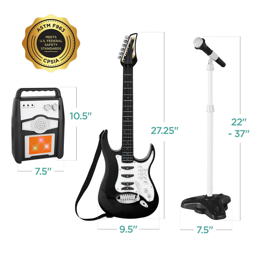 Kids Electric Guitar Set with Microphone & Amp Black M663290