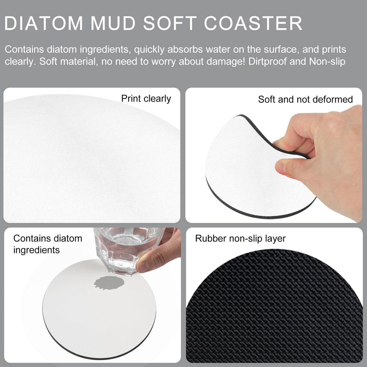 Black Grey Absorbent Coasters Set of 4 Q53980