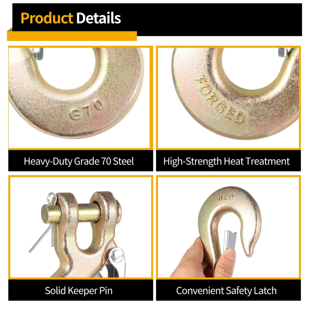 4-Pack 3/8-Inch Grade 70 Forged Steel Clevis Slip Hooks 18,000 Lbs Capacity S744