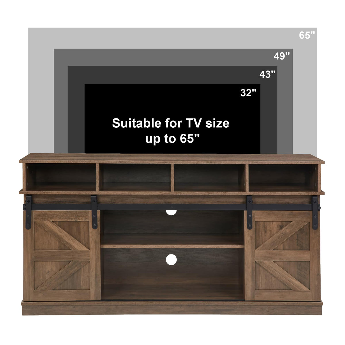Natural Brown Wood TV Stand with Sliding Barn Door R9490
