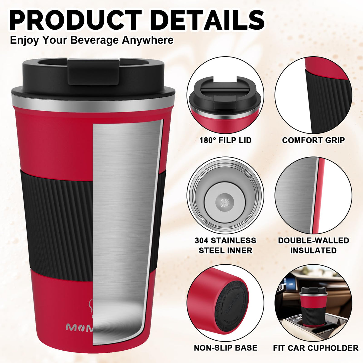 17oz Insulated Travel Coffee Mug with Leakproof Lid D319186