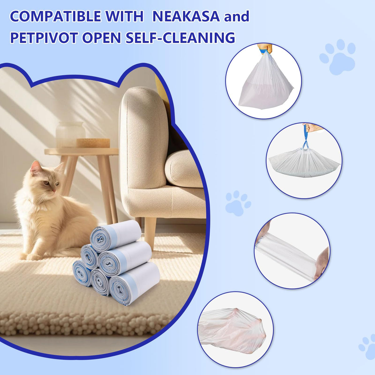 120 Count Cat Litter Box Bags, Extra Thick Heavy Duty Liners, Unscented, 27" x 13" G60489