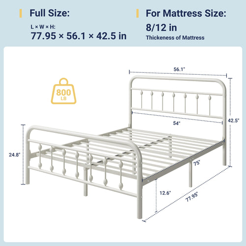 14 Inches Full Size Off White Metal Platform Bed Frame K127