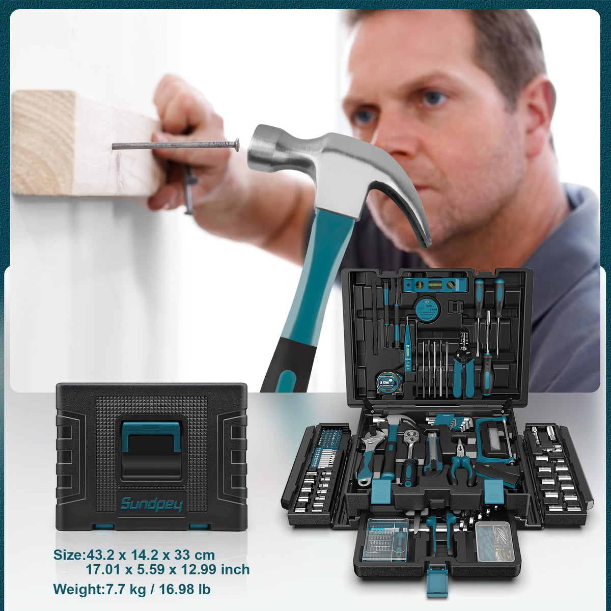 379 Pcs Portable Home and Auto Tool Kit with Drawer Blue C600