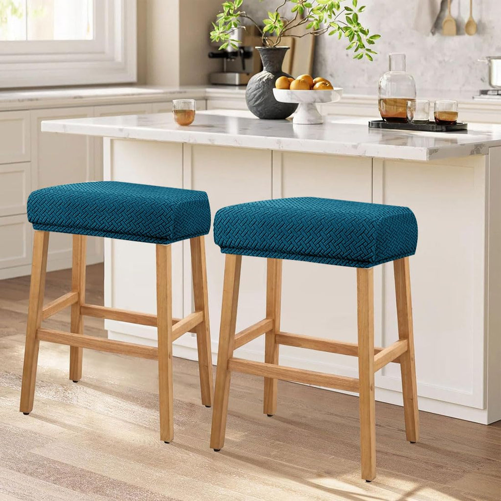 Set of 4 Deep Teal Jacquard Stretch Stool Covers Y180
