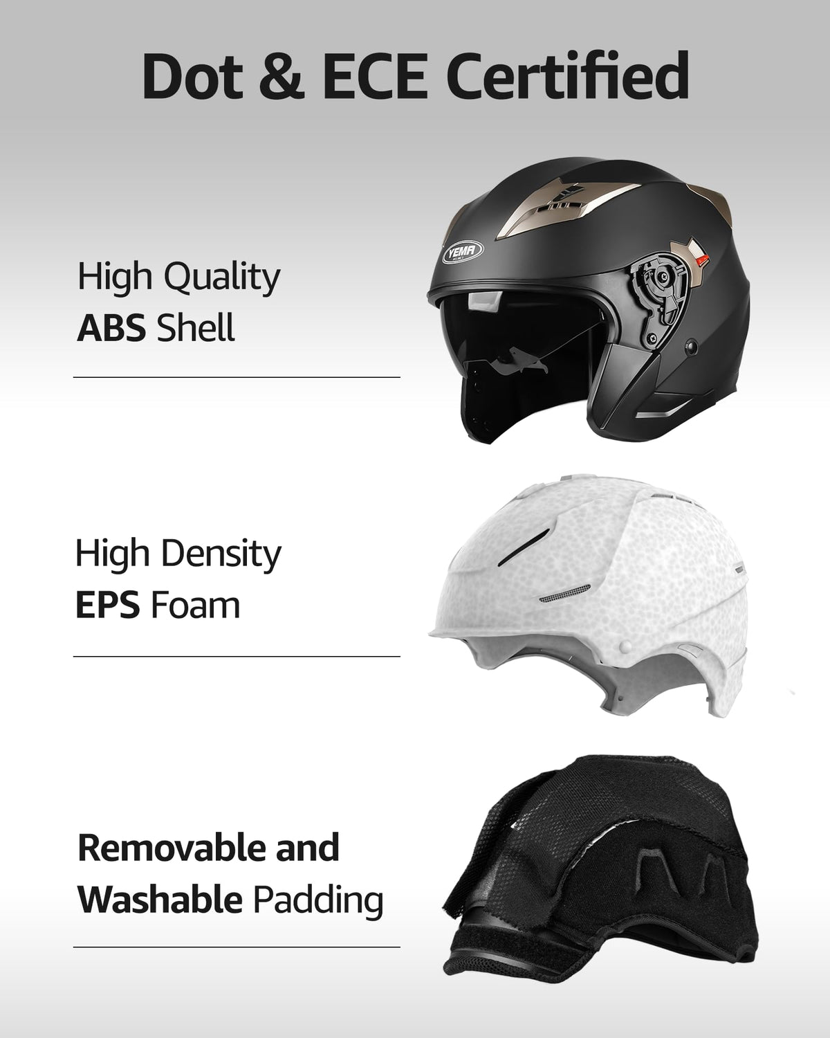 Open Face 3/4 Motorcycle Helmet DOT Approved Dual Visor P5601