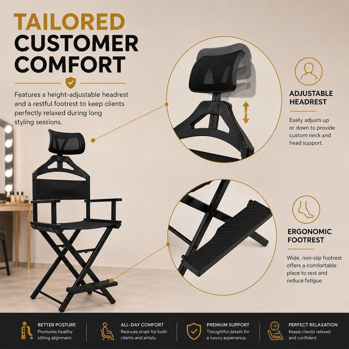Extra Tall Foldable Makeup Artist Chair S503