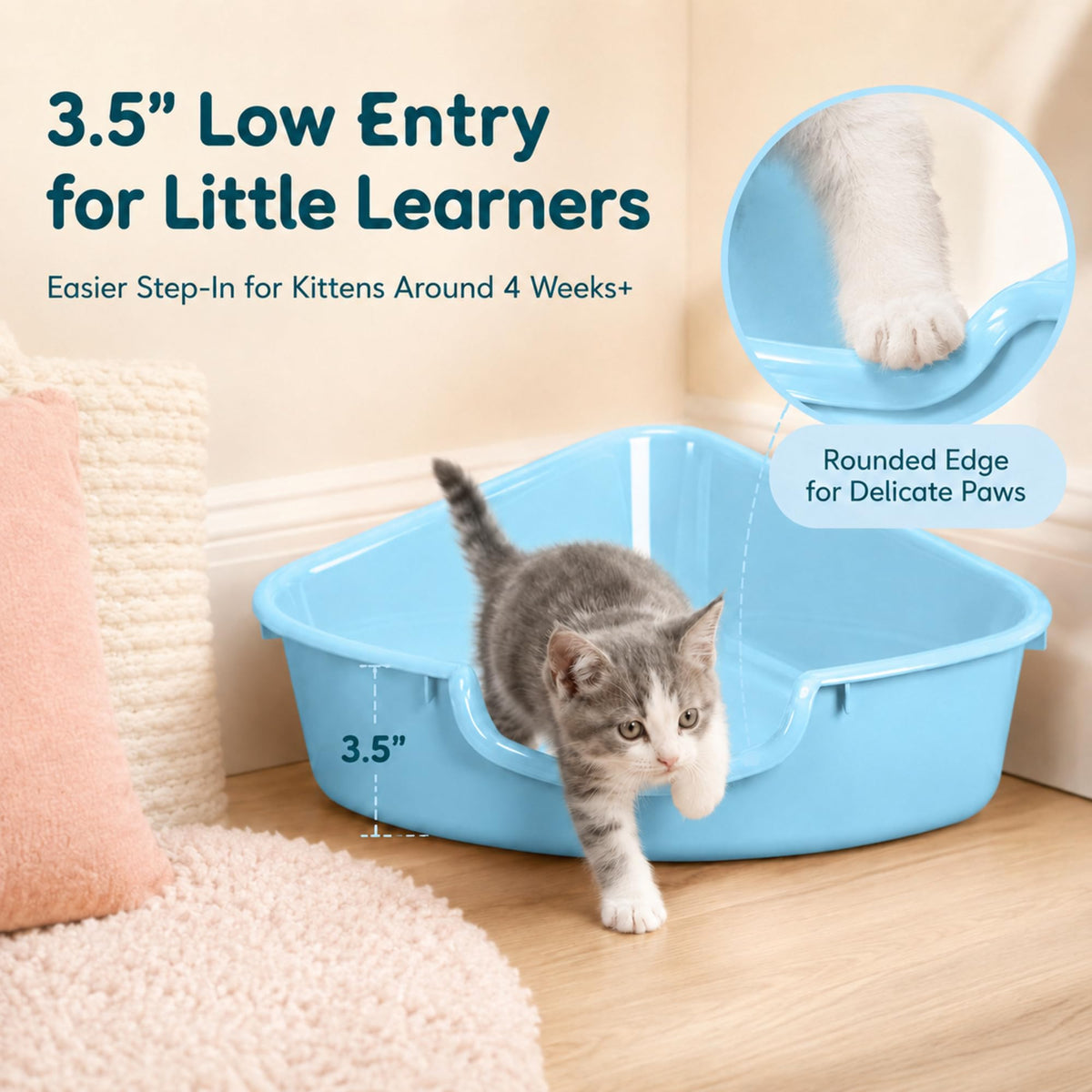 Corner Litter Box, Low Entry Kitten Litter Box E140