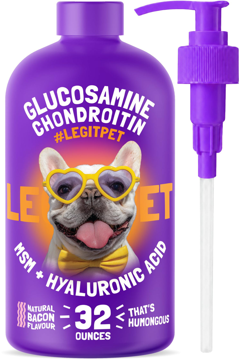 Liquid Glucosamine Chondroitin MSM Hyaluronic Acid Bacon Flavor Dog Supplement 32 oz Y42953