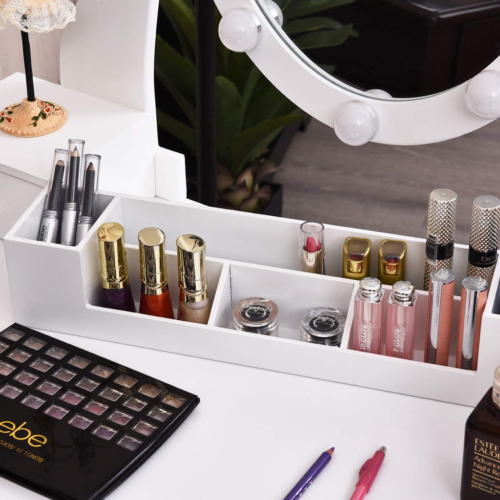 White Makeup Vanity Table with Lighted Mirror and Stool T5990