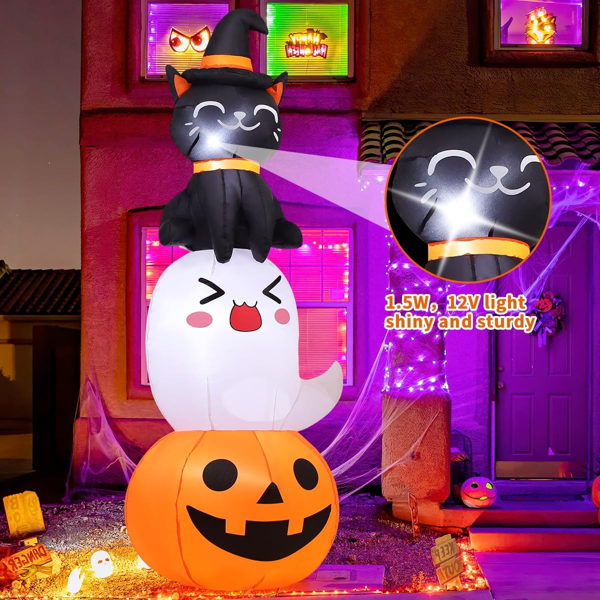 6 FT Halloween Inflatables Pumpkin Ghost Cat Outdoor Decorations T3053