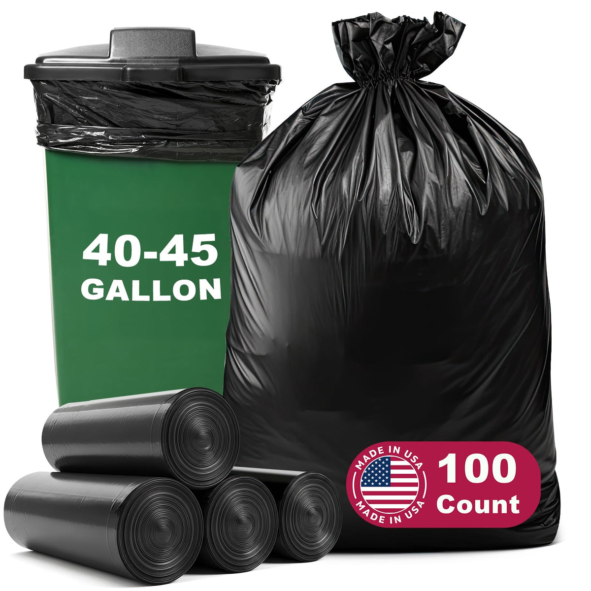 40-45 Gallon Heavy Duty Trash Bags, Pack of 100 I443346