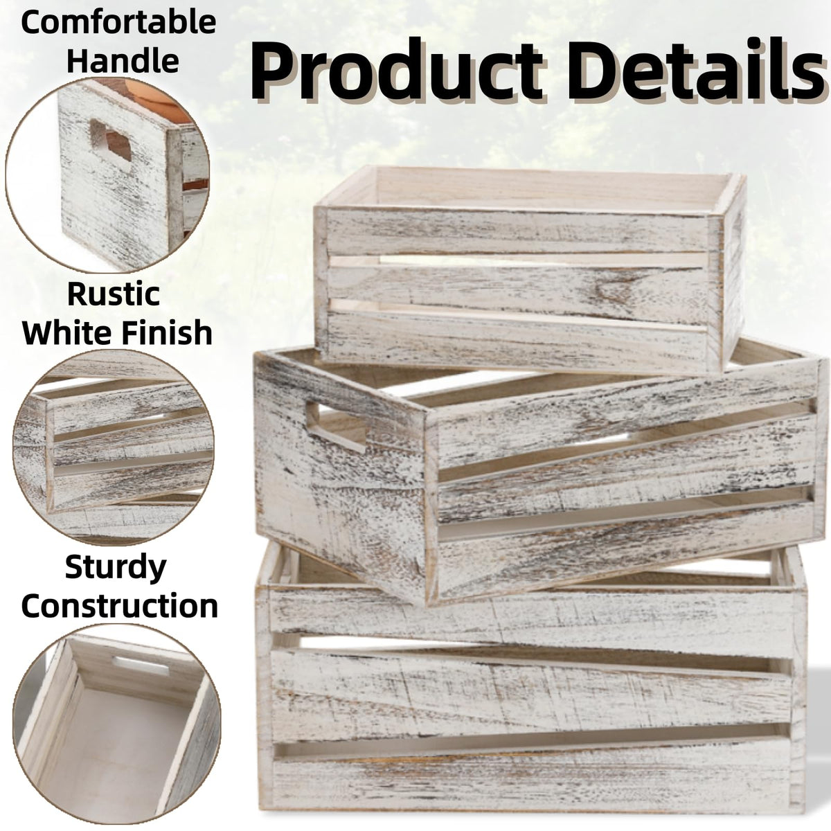 3 Pack Wooden Storage Crates with Handles A802