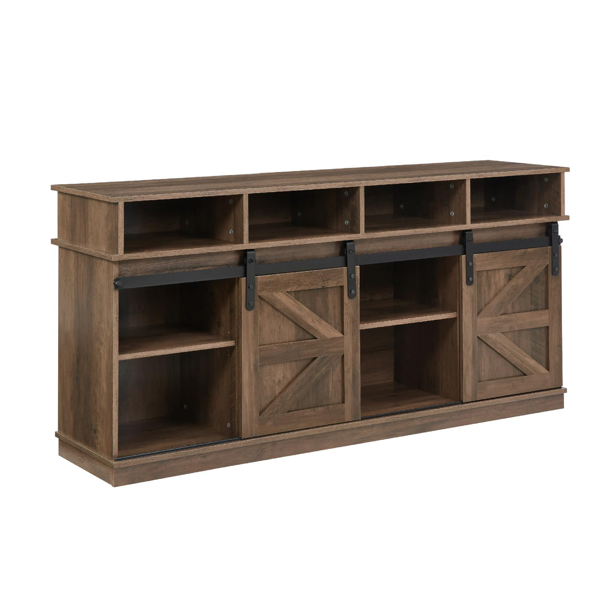 Natural Brown Wood TV Stand with Sliding Barn Door R9490