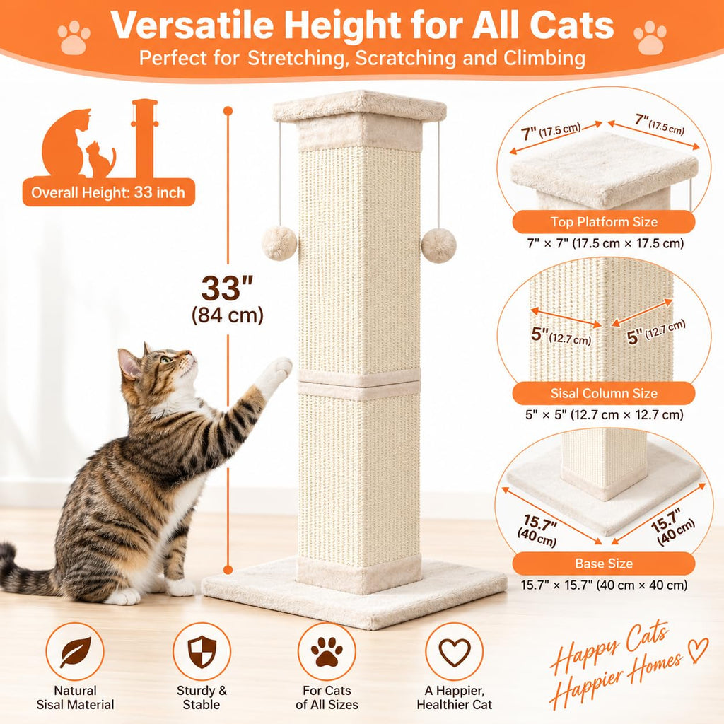 33 Inch Nature Sisal Cat Scratching Post Q565
