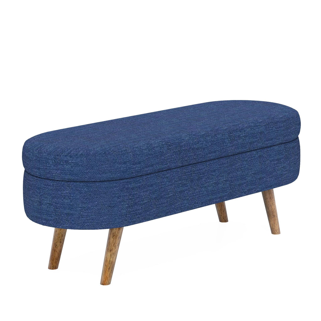 Oval Storage Bench with Rubber Wood Legs, Blue T120313
